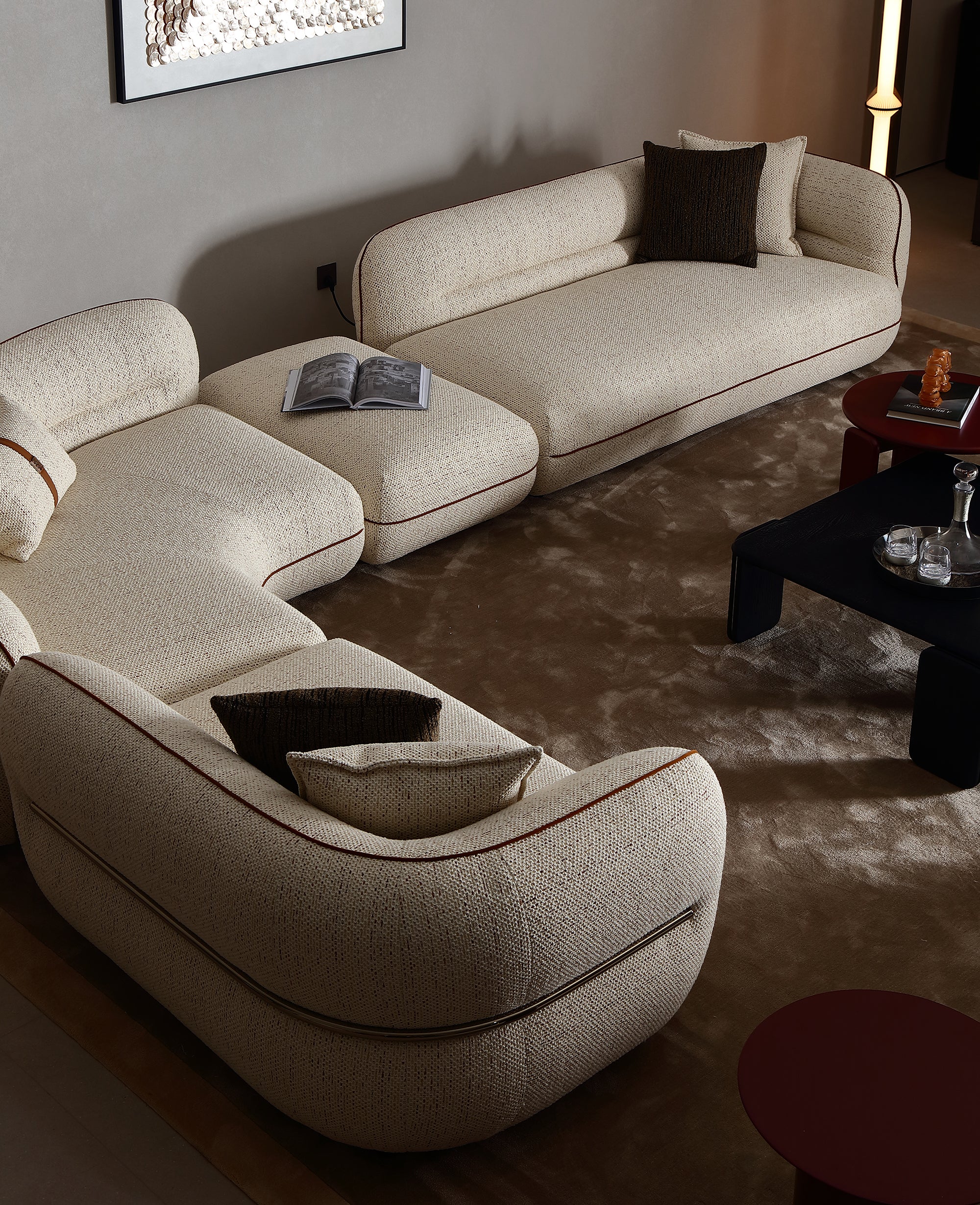 KALMIA Fabric Curved Corner Sectional Sofa
