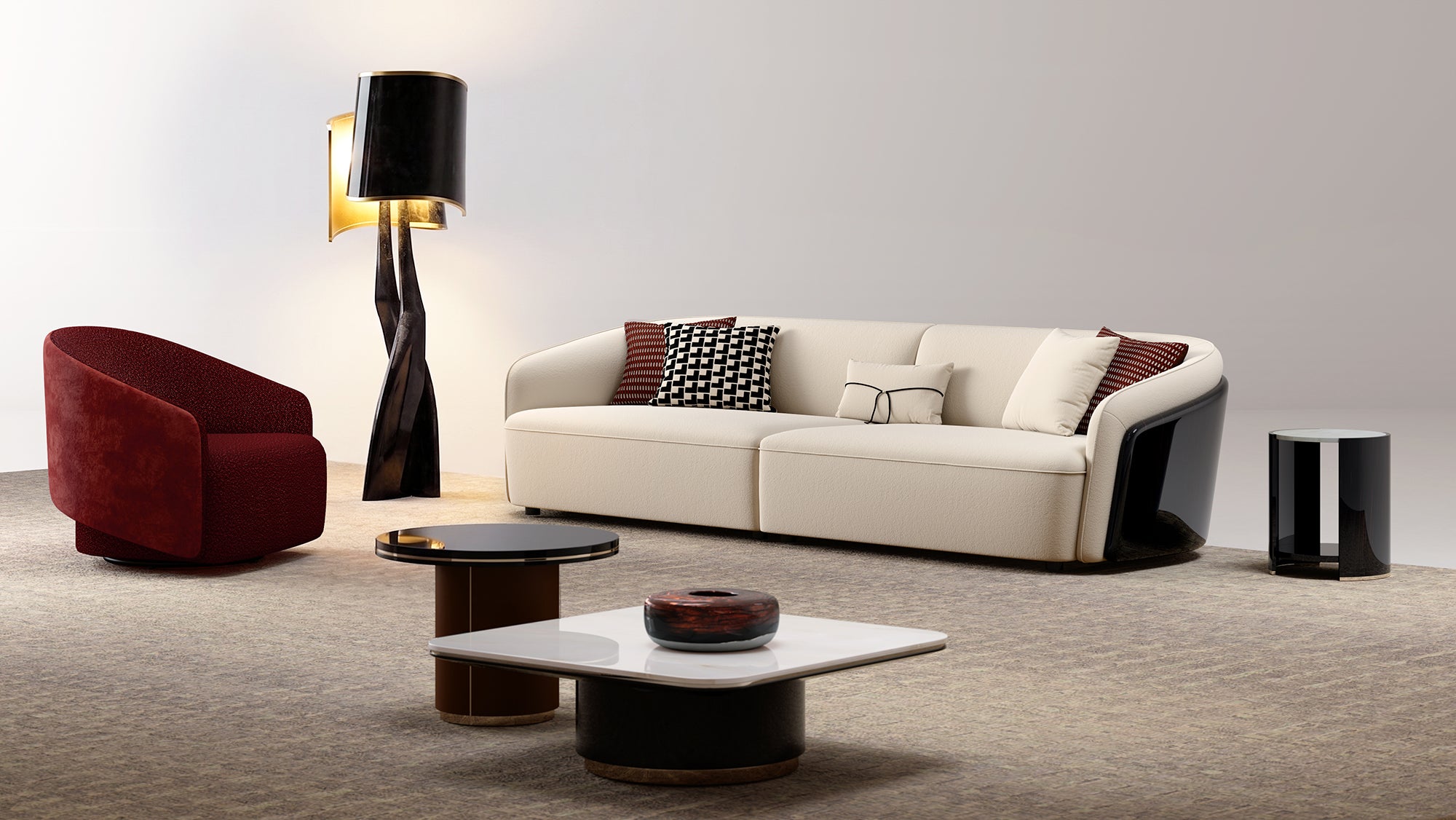 EBONY Curved-Back Straight Sofa