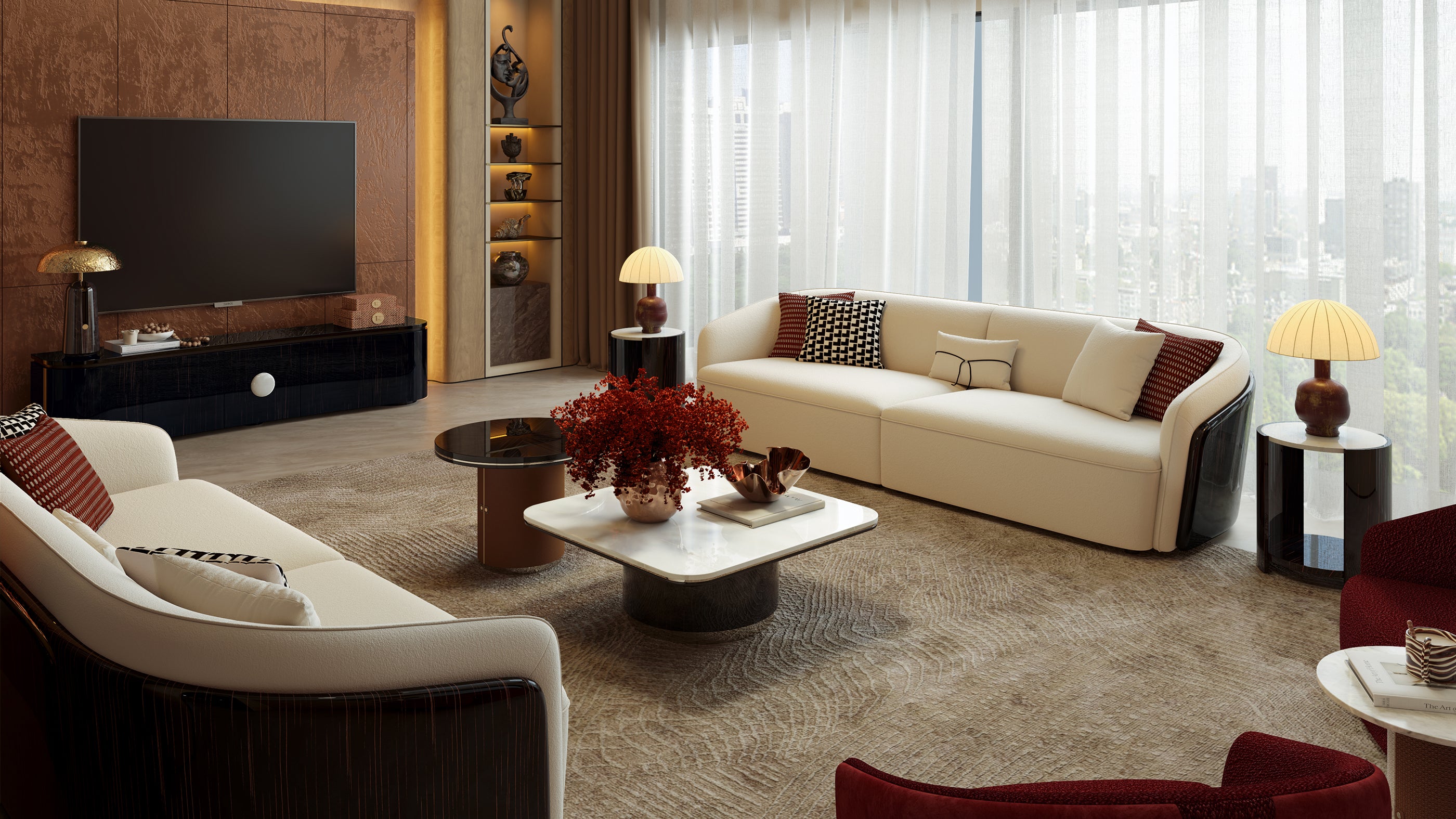 EBONY Curved-Back Straight Sofa