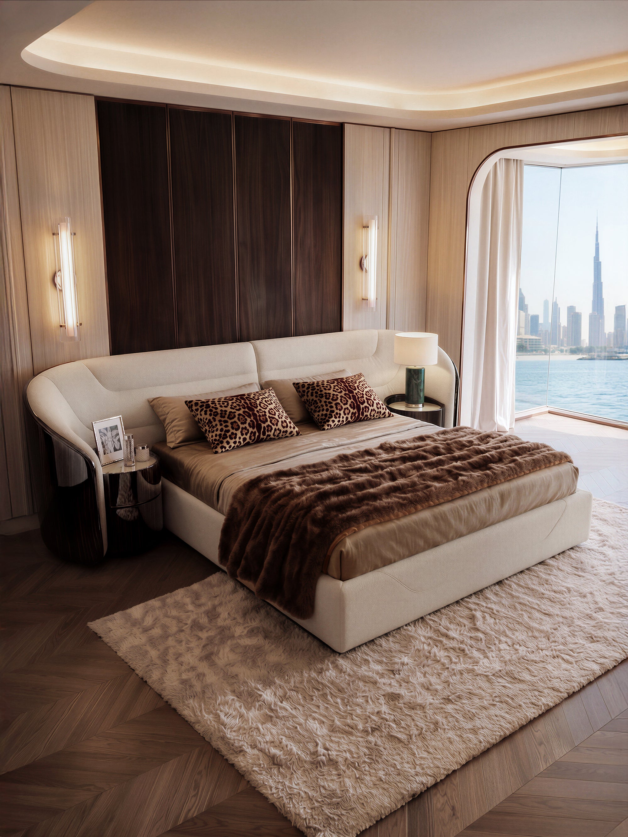 EBONY Curved Extended Headboard Bed