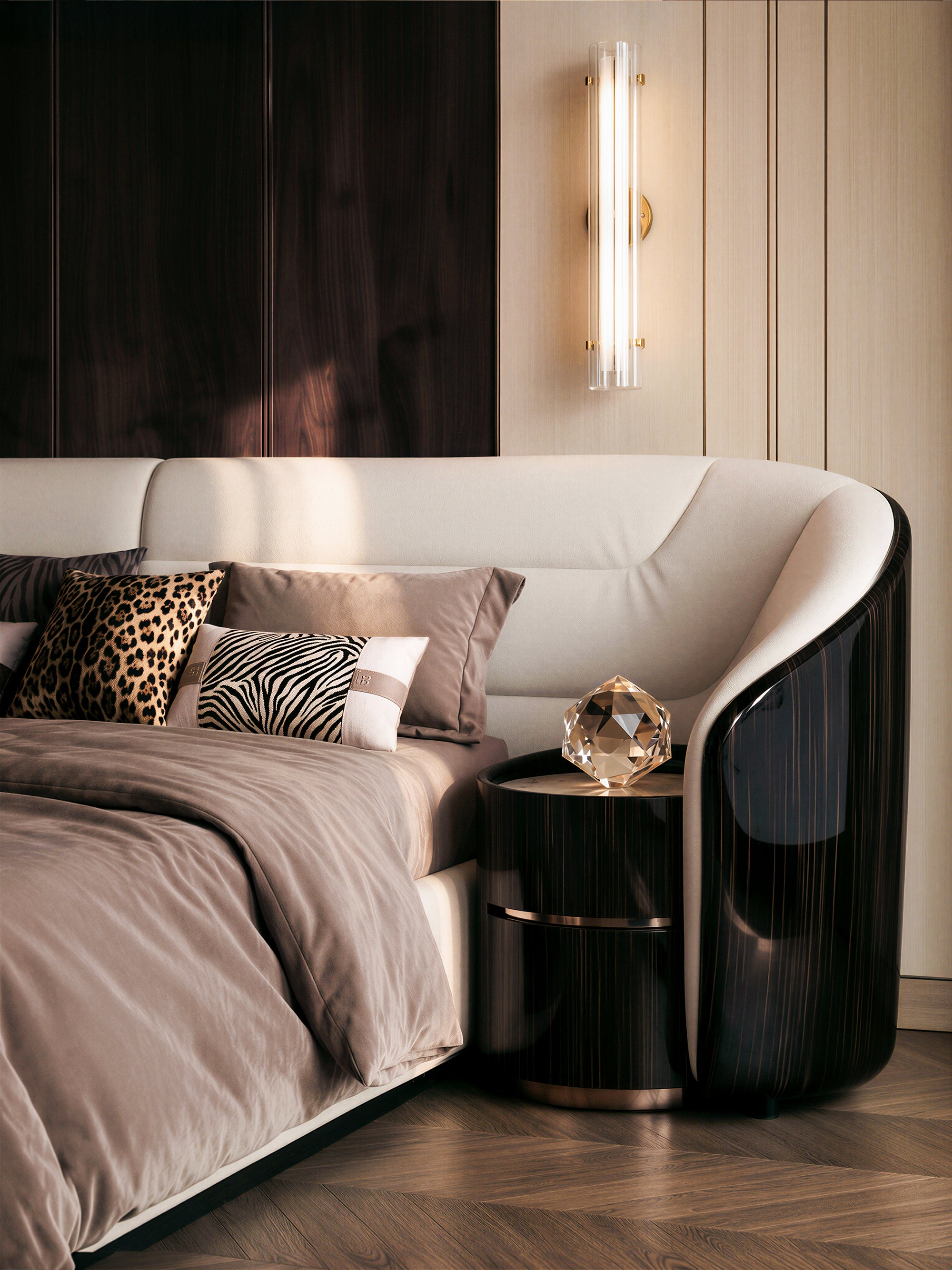 EBONY Curved Extended Headboard Bed