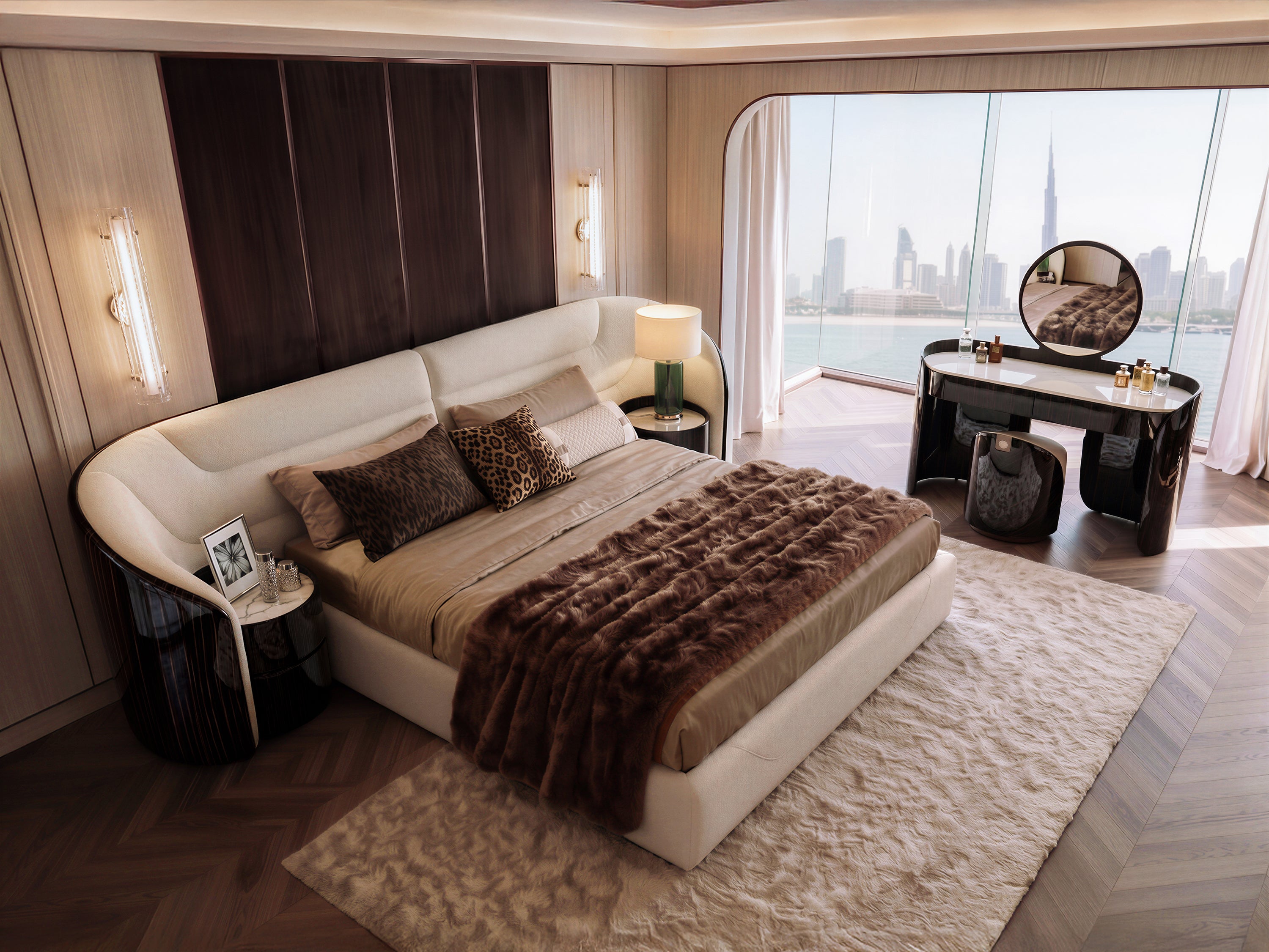 EBONY Curved Extended Headboard Bed