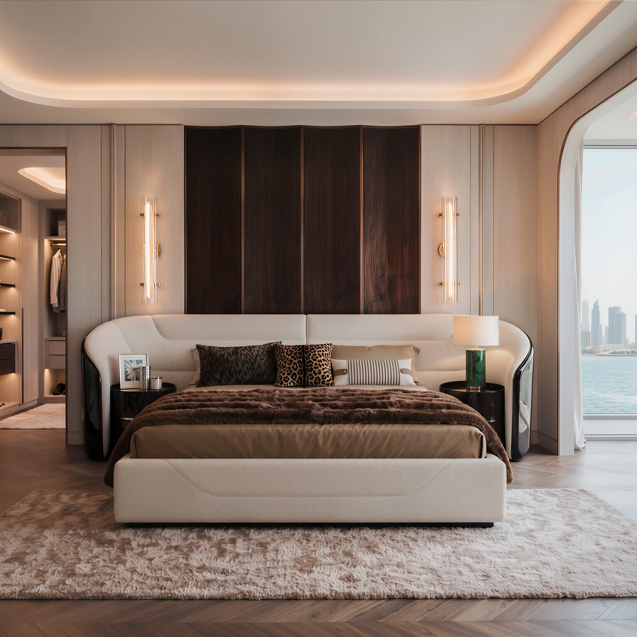 EBONY Curved Extended Headboard Bed