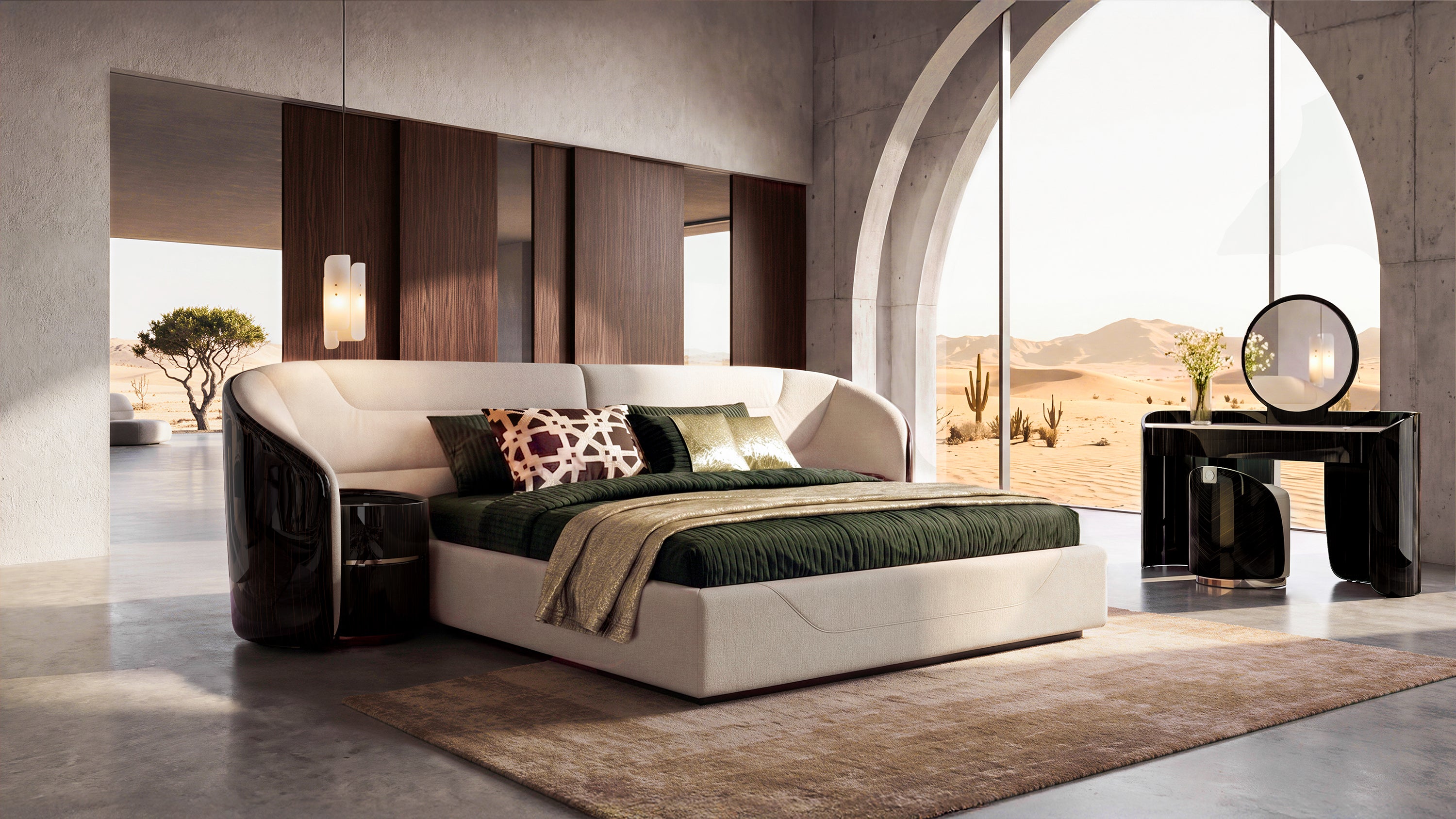 EBONY Curved Extended Headboard Bed