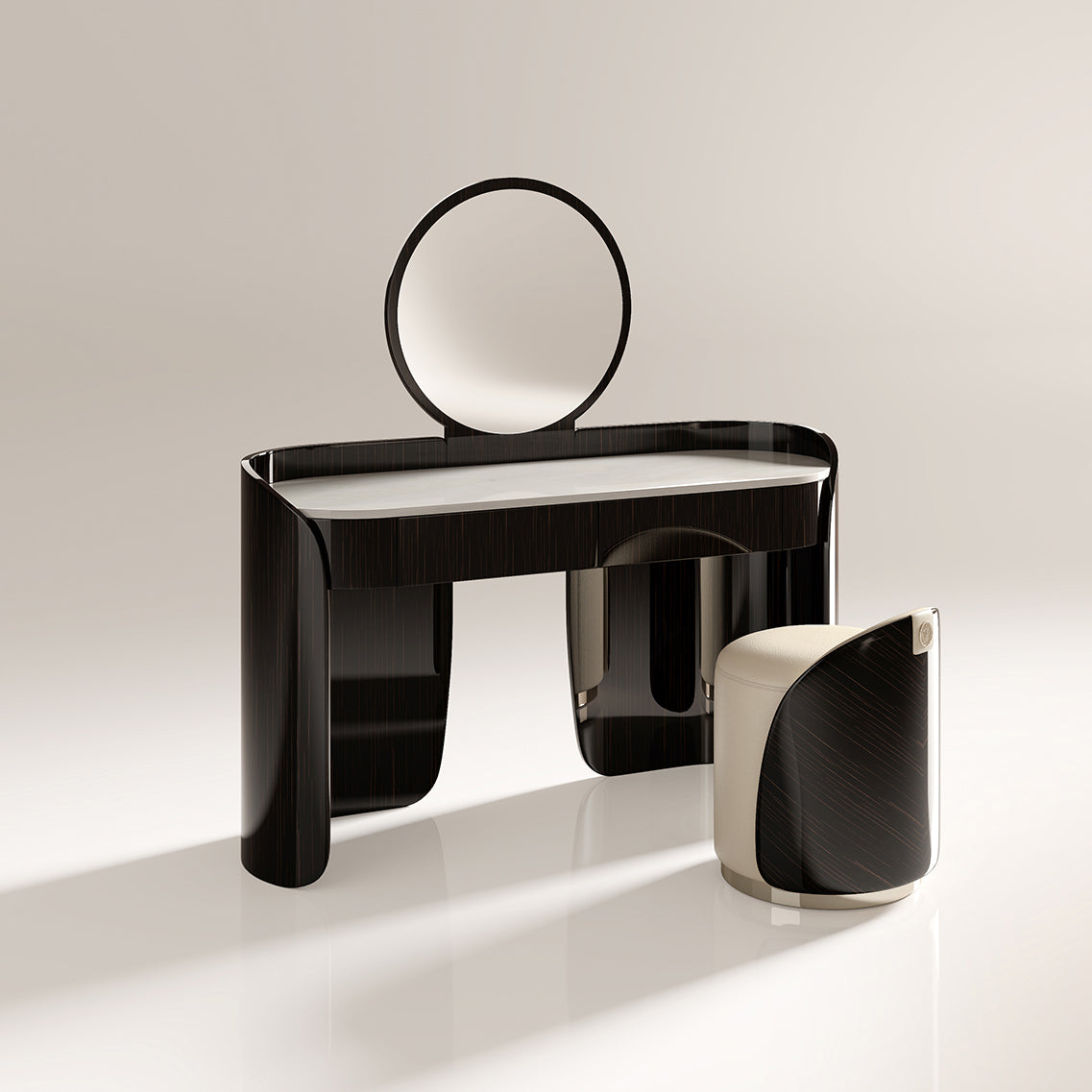 EBONY Vanity Table with Round Mirror
