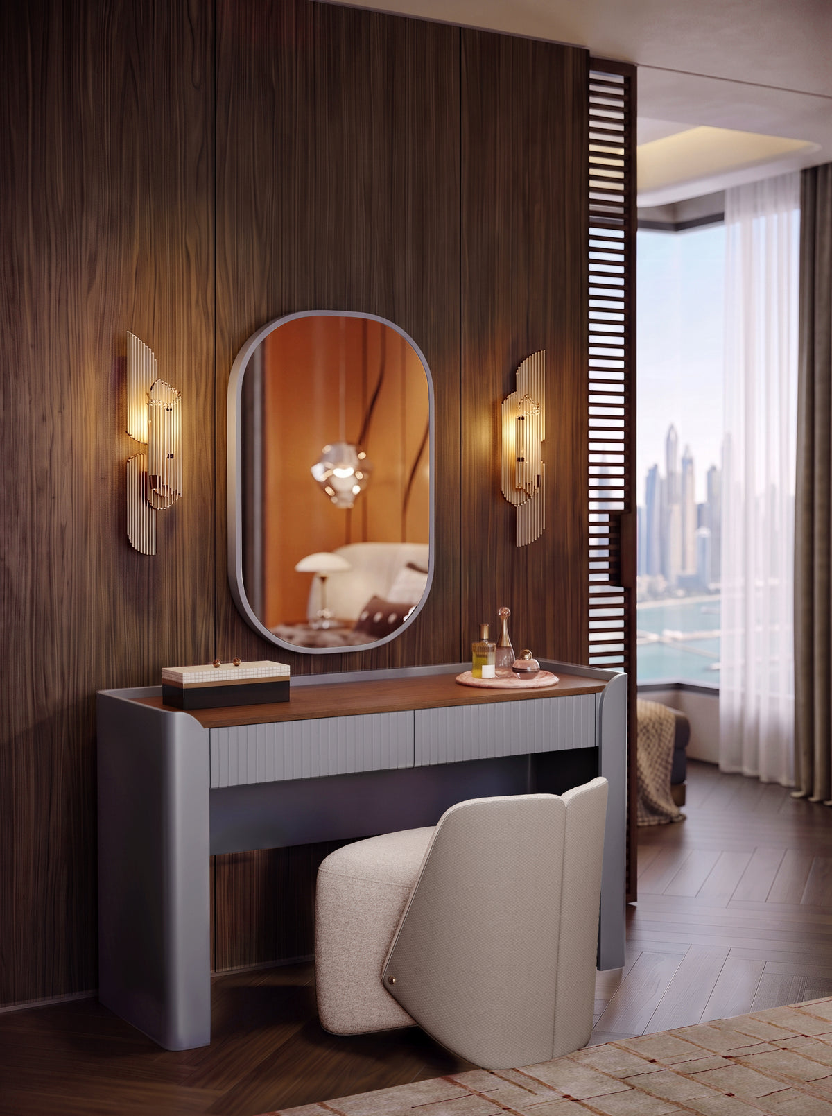 KALMIA Matte Walnut Top Dressing Table